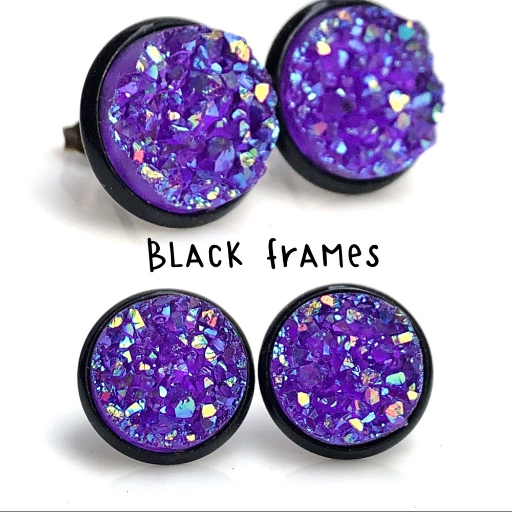 3 for 15🎀 chunky Druzy style purple earrings - Picture 6 of 12